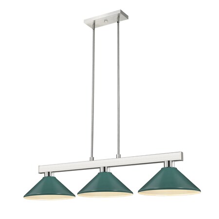 Z-Lite Cobalt Billiard, 3-Light, 14 In.W x 46 In.L x 8 In.H, Brushed Nickel/Dark Green 152BN-MDG